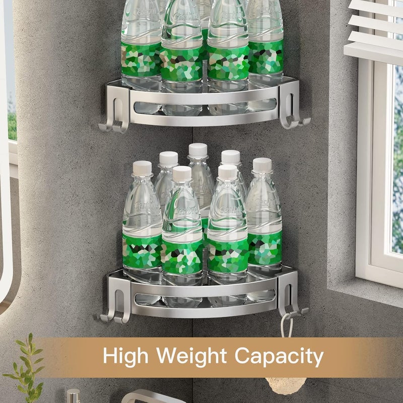 VOLPONE Corner Shower Shelves with Hooks Shower Storage Rack Rustproof Tub Organizer Drill Free (adhesive mounting, no suction cup) Shampoo Holder Wall Mount Corner Shower Caddy (3-Pack, Silver) - Image 4